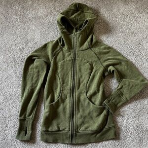 Olive Green Scuba Zip-Up Hoodie